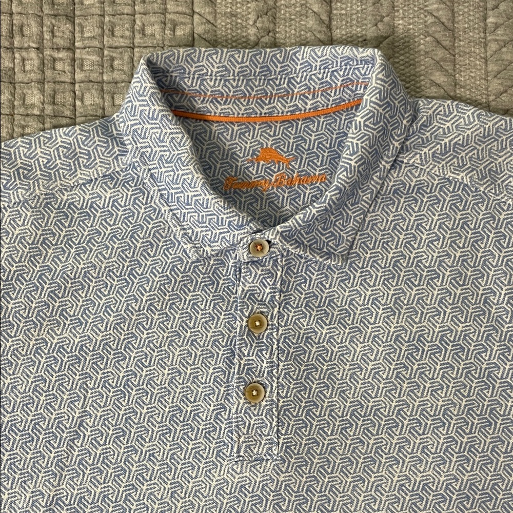 Tommy Bahama Blue Geometric Patterned Polo Shirt